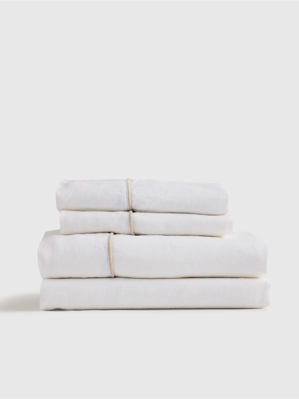 NWOT European Linen Full Sheet Set - White with Toffee Piping - Retail $164